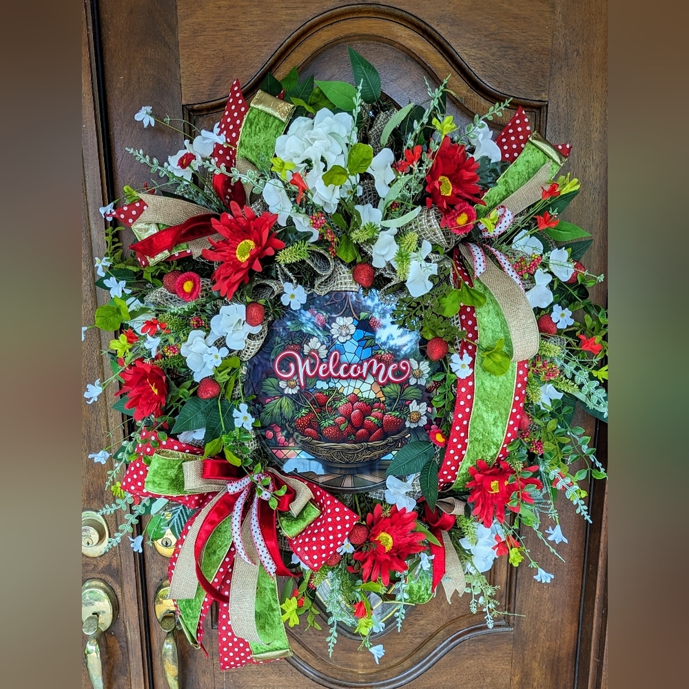 Beautiful strawberry summer wreath for front door